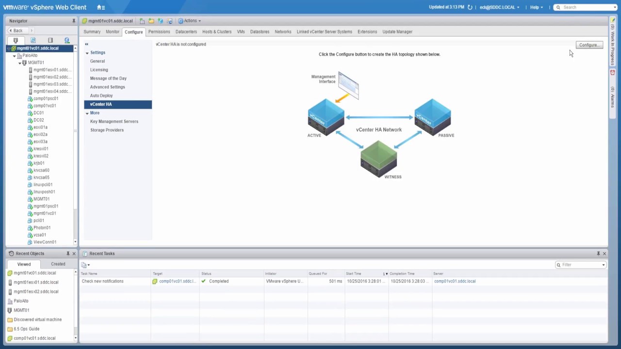Enabling Basic Configuration For vCenter (HA) High Availability | vSphere