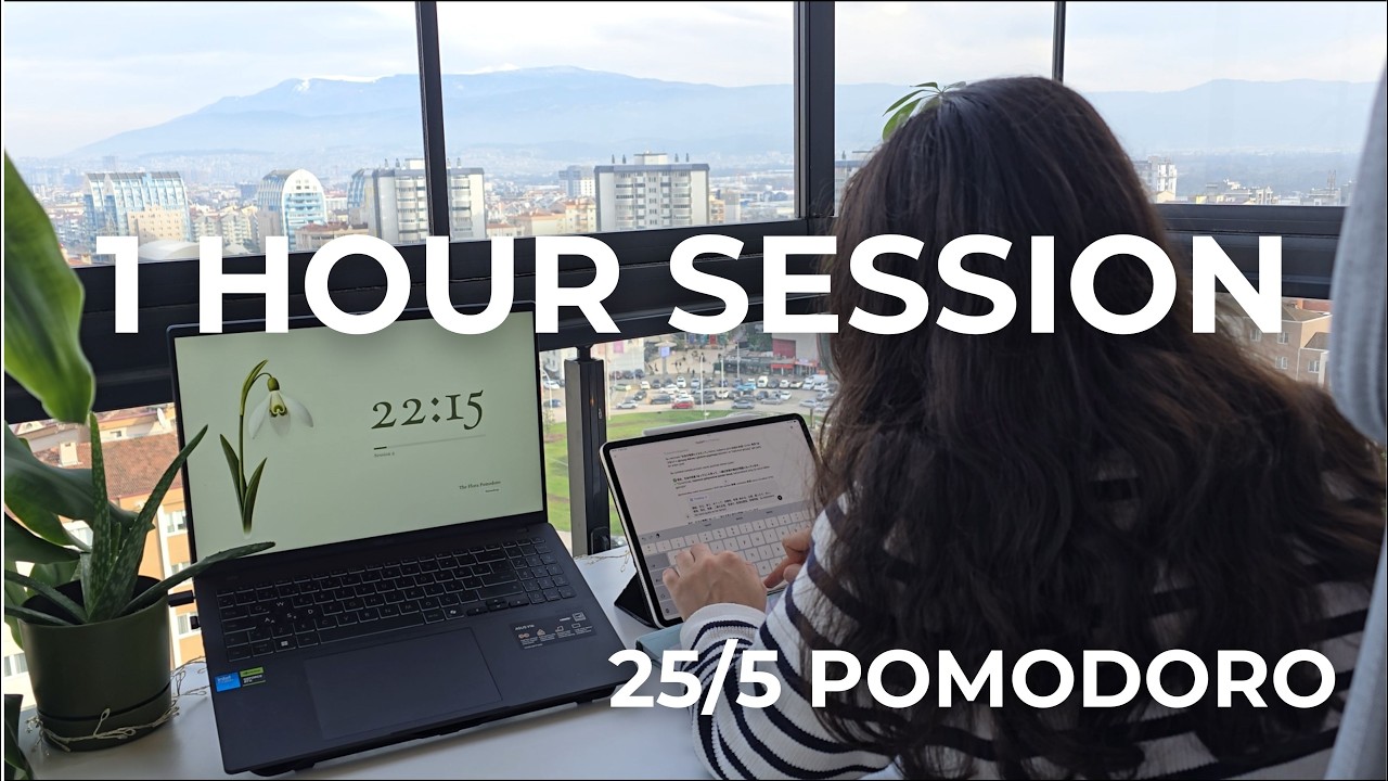 1 Hour Study With Me  | Birds, City View & Soft Piano (Pomodoro 25/5)