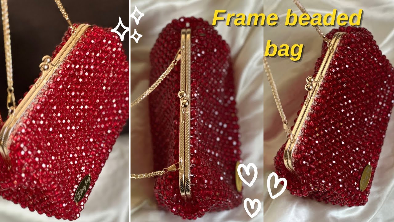 beaded bag with metal frame ❤️طريقه صنع حقيبه من الخرز  بالفريم المعدن.