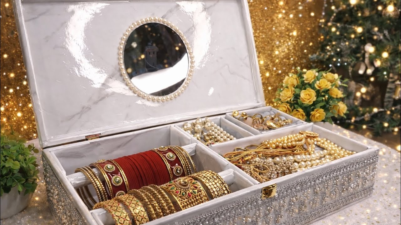 How to make  beautiful jewelry box using an empty sweet box | step -by-step tutorial ❣️