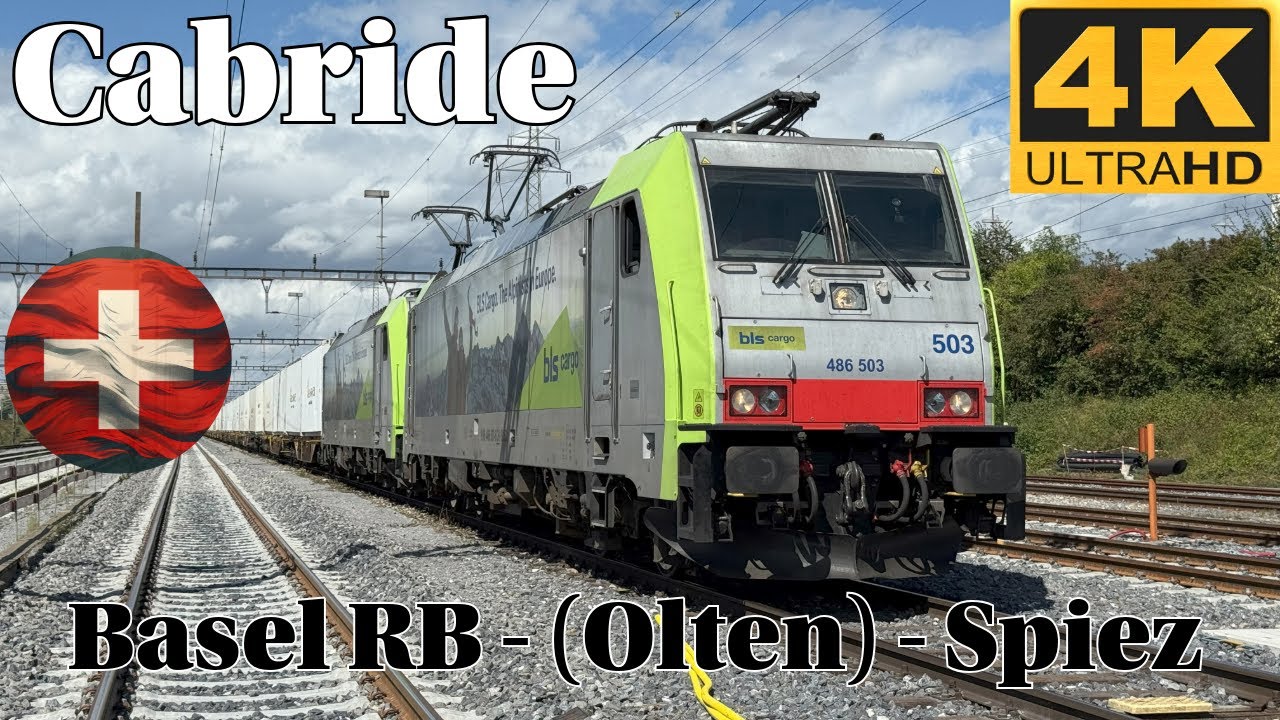 🚆🇨🇭 4K CABRIDE 🚆 Basel RB - (Olten) - Spiez / Re 486 BLS Cargo