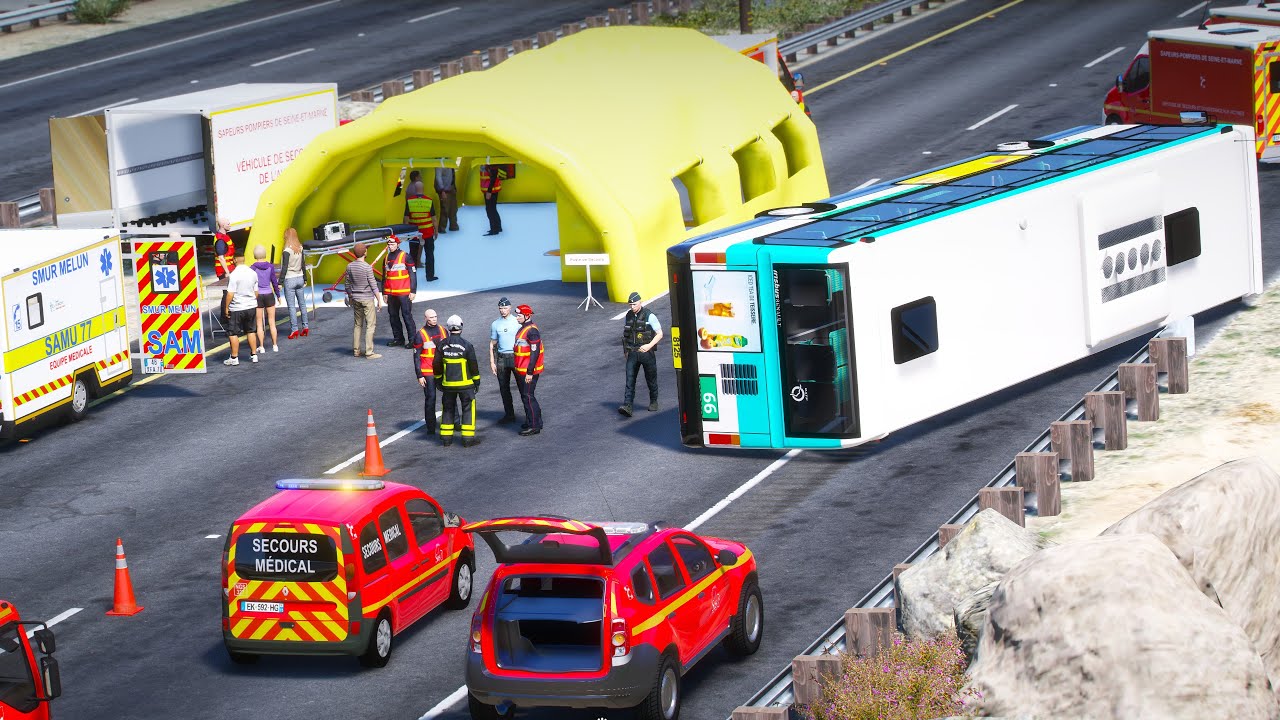 [GTA 5] ACCIDENT DE BUS - J'INTERVIENT AVEC LES SAPEURS POMPIERS 🚒 | SDIS 77