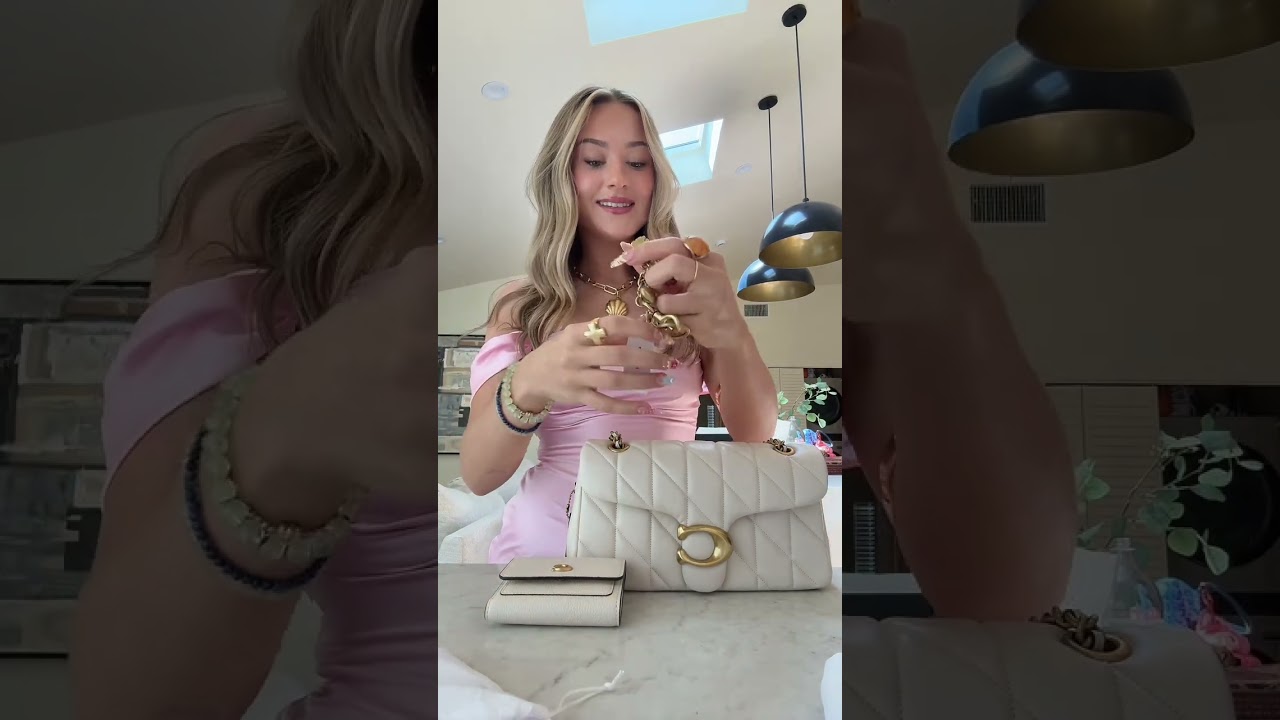 unbox my new coach bag with me (HELP HOW DO YOU PUT ON THE CHARM) #unboxing #influencerparty #purse