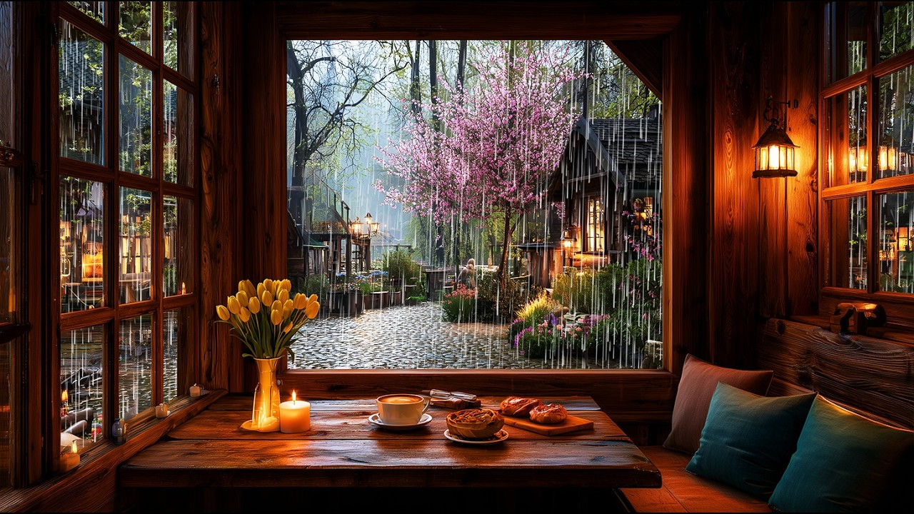 Cozy Cabin Cafe on a Rainy Spring Day – Smooth Jazz Music for Relaxing, Study and Work