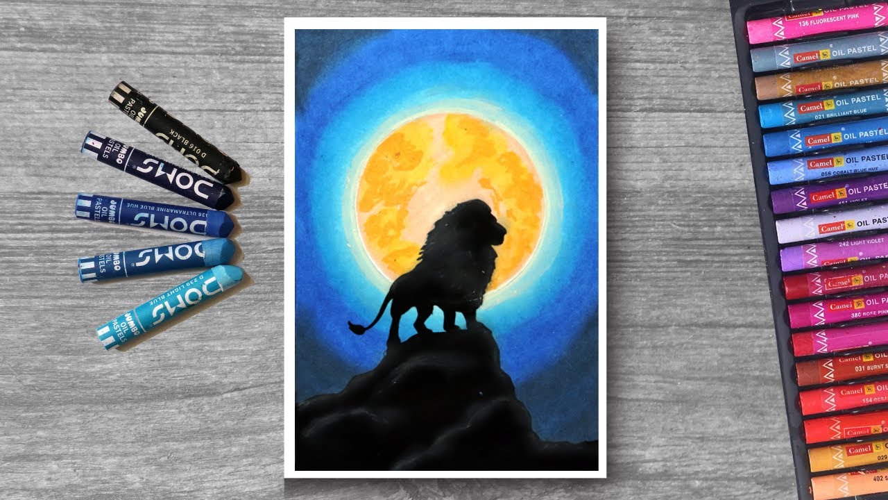 Lion king Oil Pastels Drawing for Beginners - Step by Step | How to draw Lion with oil pastel