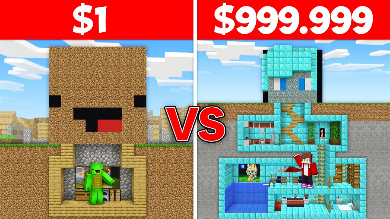 JJ and Mikey $1 vs $99999 BUILD CHALLENGE Underground Head Base in Minecraft - Maizen