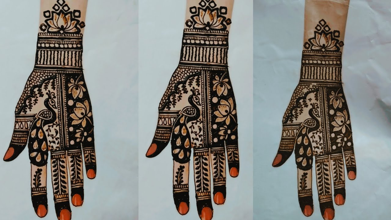 New beautiful peacock design and lotus flower design#yt#video#Shri Mehandi artist