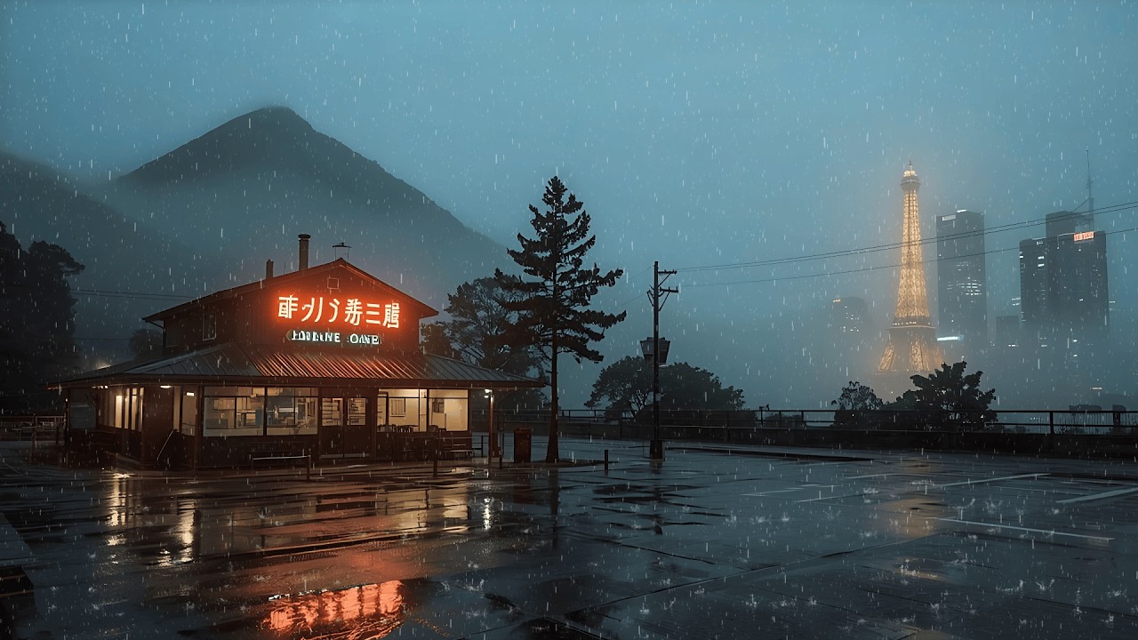 Tokyo Rain 90s Nostalgic 🌧️ Midnight Tower View Lofi Beats for Relaxing & Stress Relief
