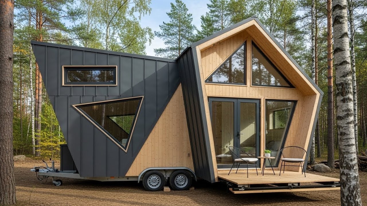tiny house on wheels Inspired by Asymmetrical Midcentury Geometry