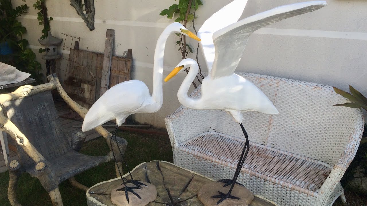 Diy, garças de cimento. fácil de fazer. heron white cement