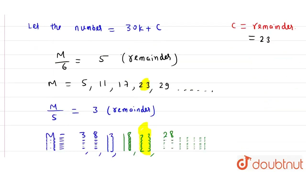 M is the largest three digit number which when divided by 6 and 5 leaves remainders 5 and 3 resp...