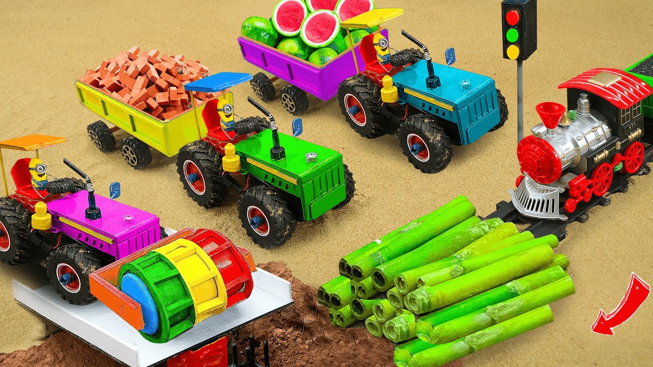 Diy tractor mini Bulldozer to making concrete road | Construction Vehicles, Road Roller #475