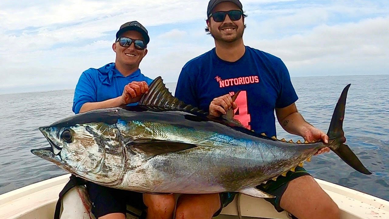 Catching Big Bluefin Tuna in Southern California on an 18ft Boat!! (Catch, Clean and Cook)