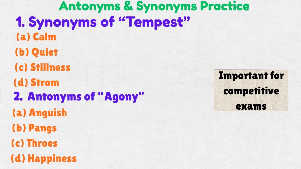 Antonyms & Synonyms Practice Set | 25 Antonyms & Synonyms | 25 Synonyms | 25 Antonyms | Vocabulary |