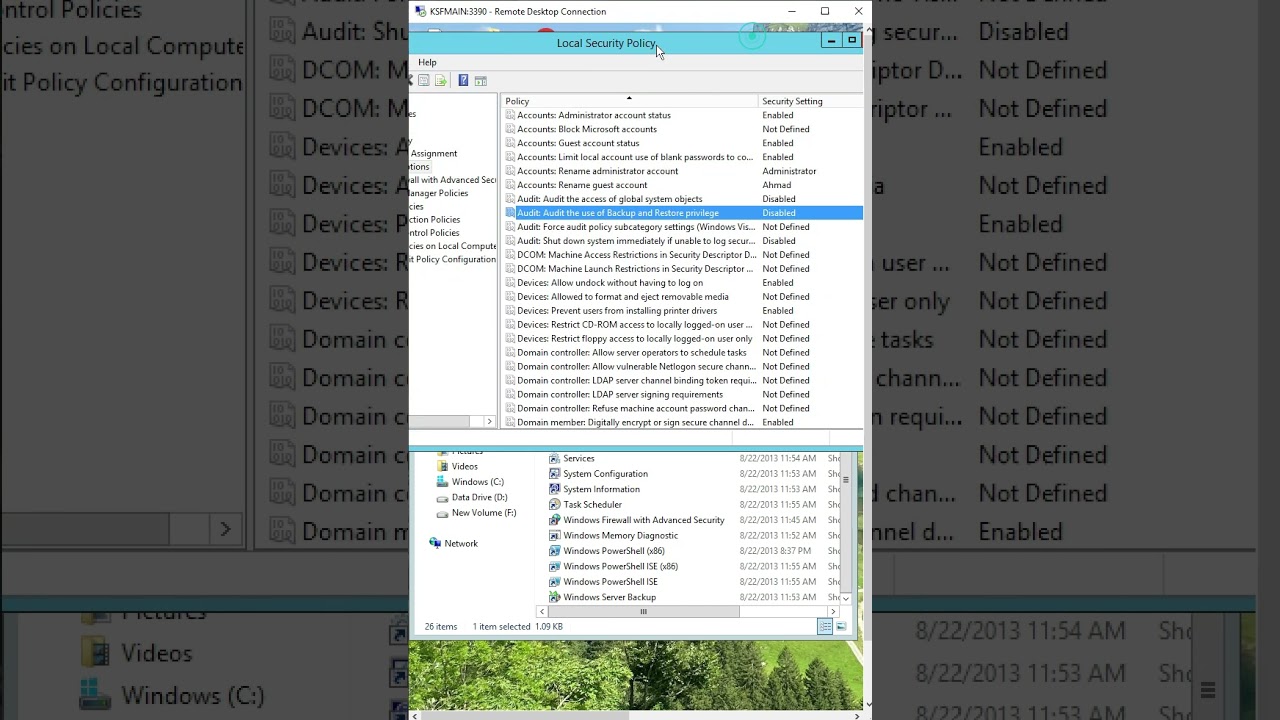 How to Disable Audit the use of backup and restore privilege's system in server 2012 r2.