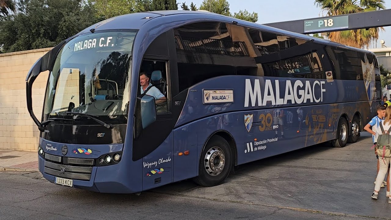 Malaga.FC Team Bus Arriving & Leaving At  Rosaleda Stadium