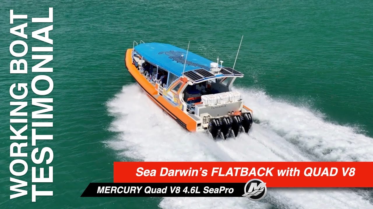 Sea Darwin использует подвесные моторы Quad V8 SeaPro на шасси Flatback.