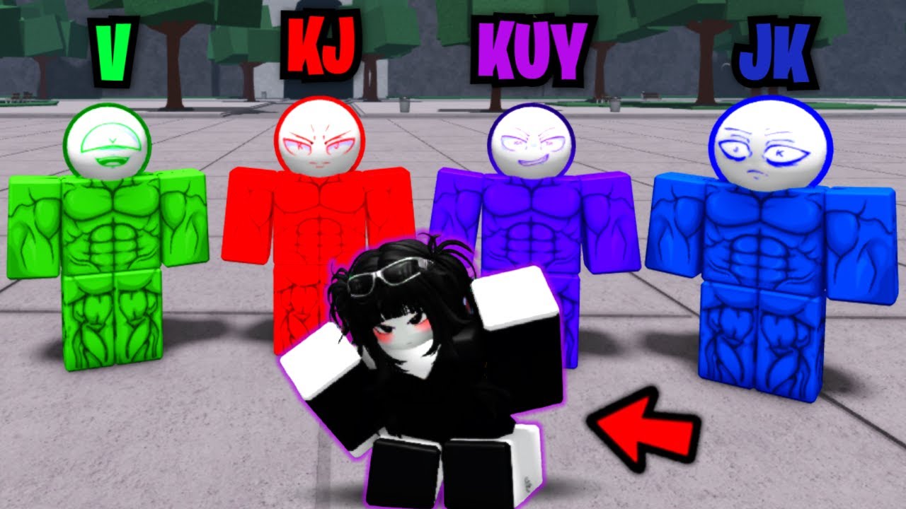 KJ, JK, KuyJuy, and V DESTROY Toxic PRO EGIRL In Roblox The Strongest Battlegrounds
