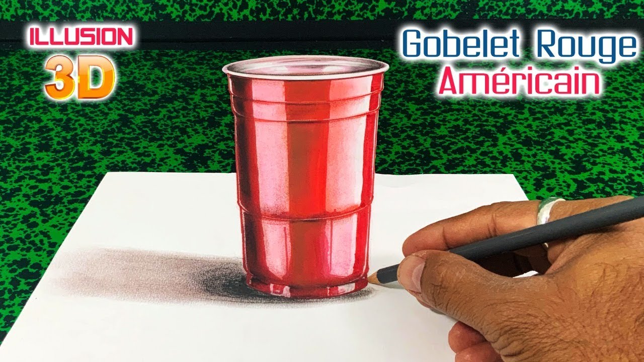 Illusion 3D || Apprendre à dessiner un Gobelet Rouge Américain en 3D || RIM RIM ARTS Français