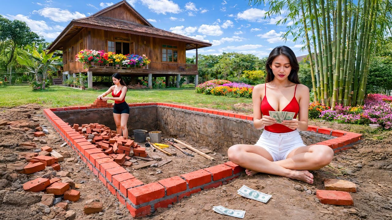 TIMELAPSE -- Complete Building of a Fish Pond with Bricks and Cement from Start to Finish