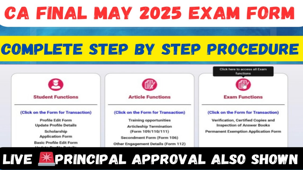 CA Final January 2026 Exam form Complete Process | Principal approval of CA final exam form | ICAI