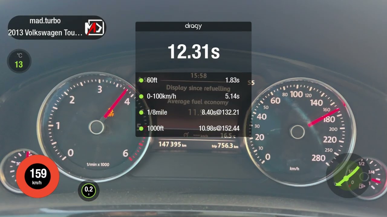 VW Touareg 7P 4.2 TDI V8 tuned by MADturbo - 0 - 200 l 1/4 mile | DRAGY test #vw #touareg #stage1