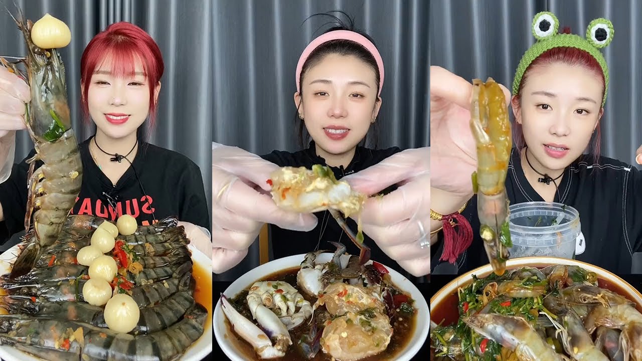 【Mukbang】Black tiger shrimp + spicy crab + spicy shrimp🦀🦐🍋🧄🌶#Seafood#asmr#yummy