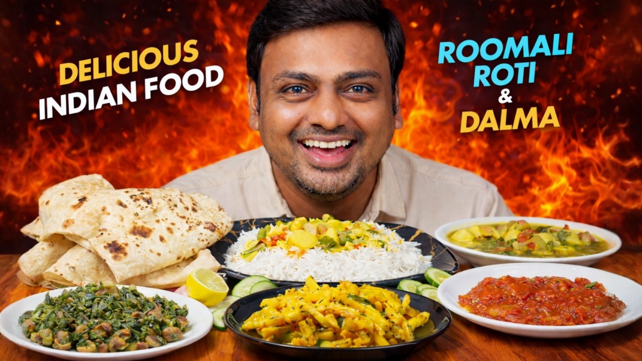ASMR Mukbang | Roomali Roti, Dalma, Palak Badi Bhaji, Aloo Bhaji & Tomato Bharta 🤤 | Gouda's Mukbang