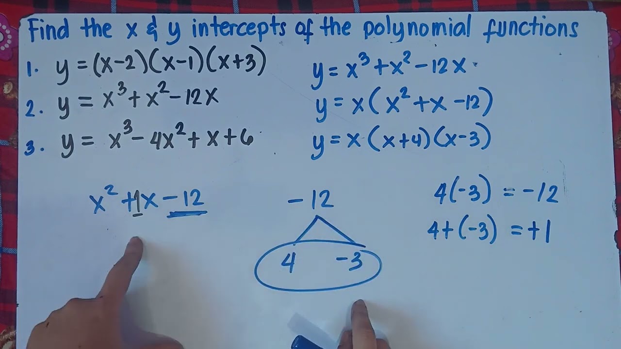 Finding the x and y intercepts of the given Polynomial Functions | Explain in Detailed |