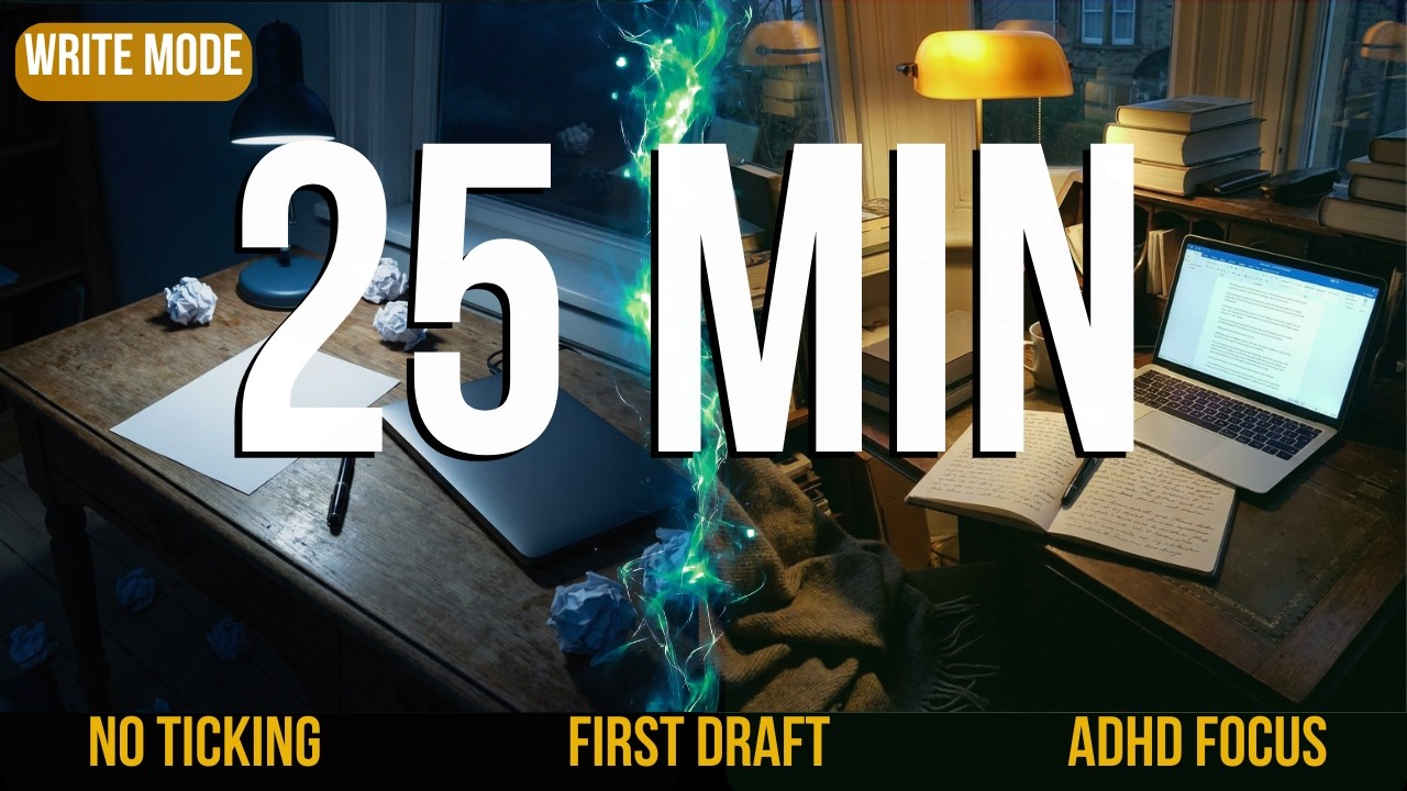 ADHD Deep Work Focus (No Ticking) | Writing + Research Flow — 25 Min