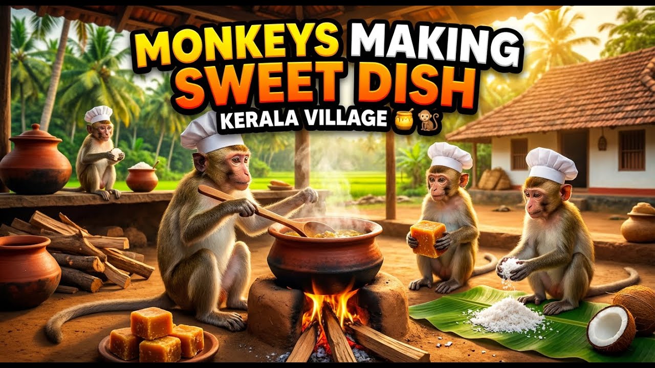 Monkeys Making a Traditional Sweet Dish in a Kerala Village 🐒🍯 | Village Life Shorts