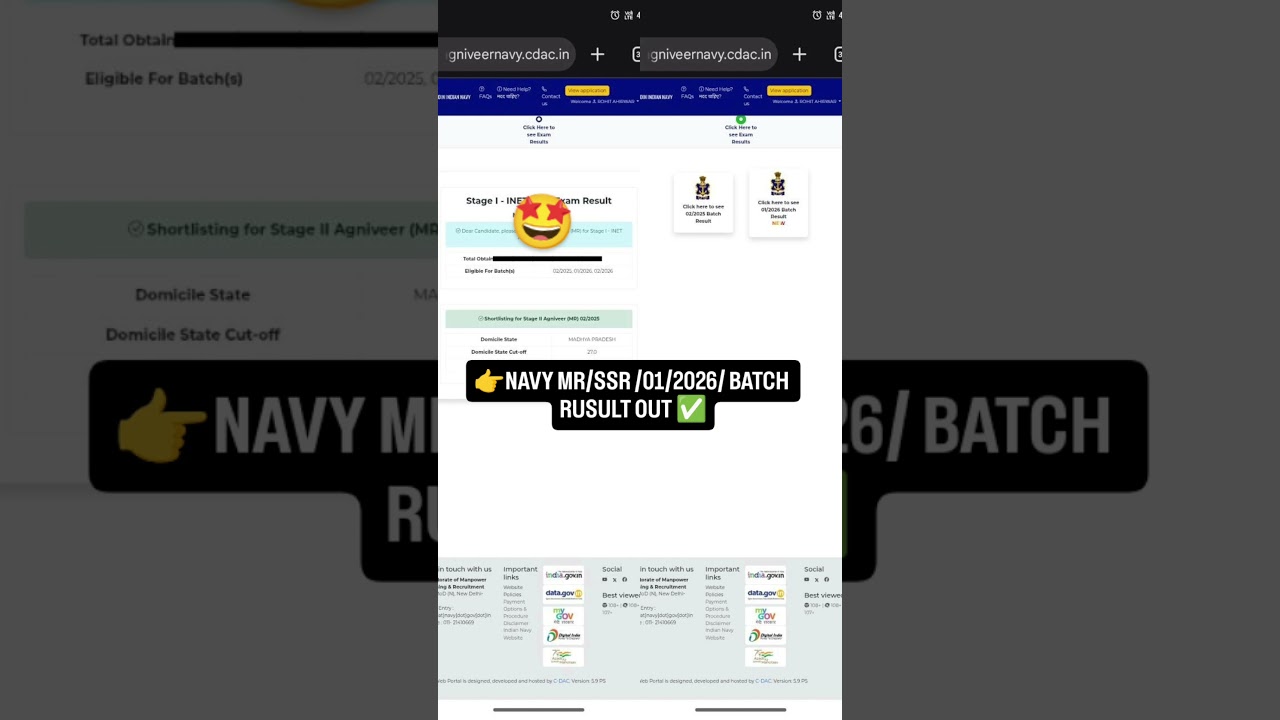 👉NAVY MR/ SSR 01/2026 BATCH RUSULT OUT ✅