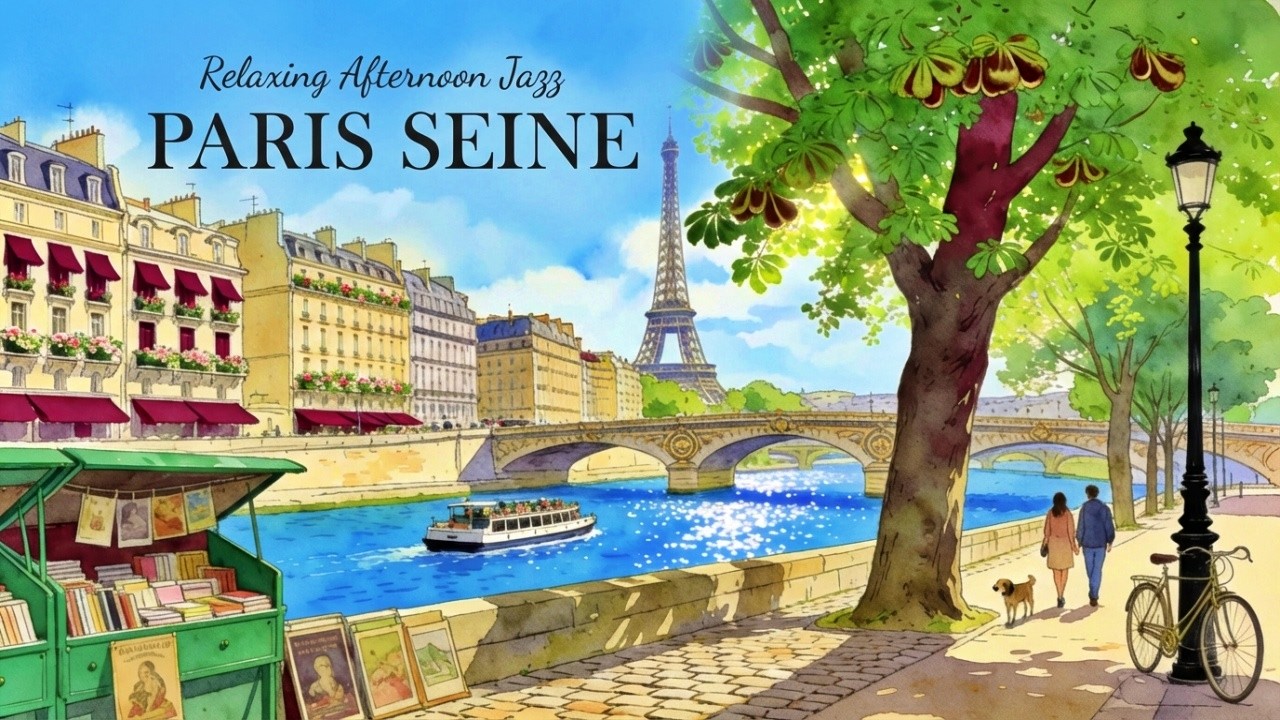 PARIS SEINE 🌿 French Instrumental Music — Relaxing Afternoon Jazz | Eiffel Tower Riverside Walk