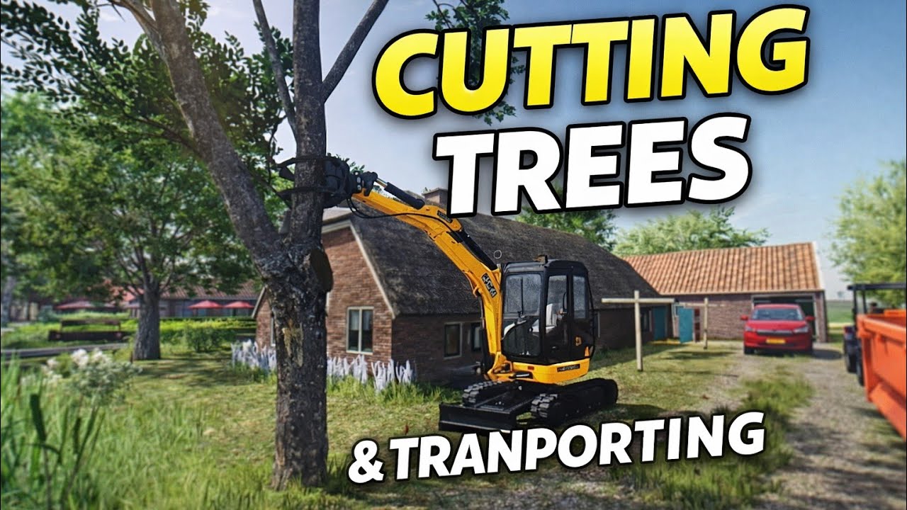 Cutting down trees at Landscaping project with JCB/transporting logs |Rottumer Island |Fs25 |Ps5 