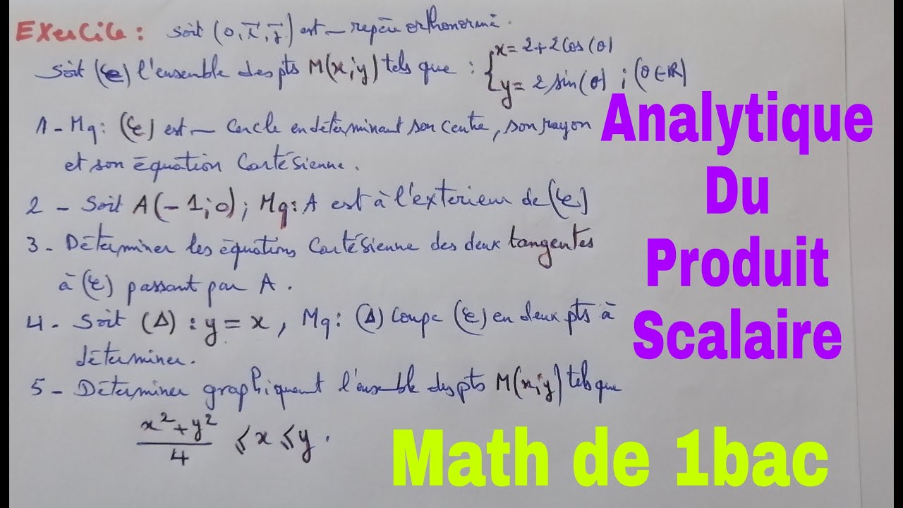 analytique du produit scalaire.....math de 1bac sm