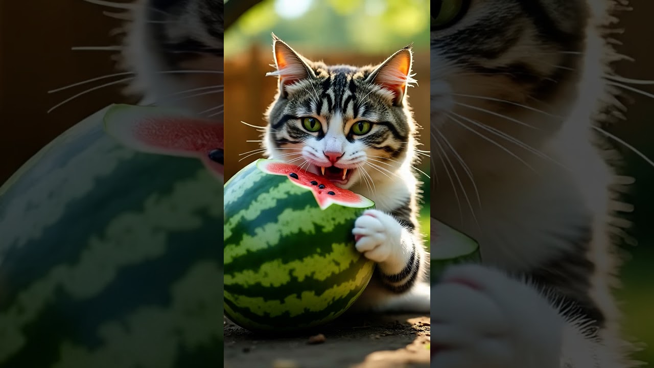 #CatEatingWatermelon
