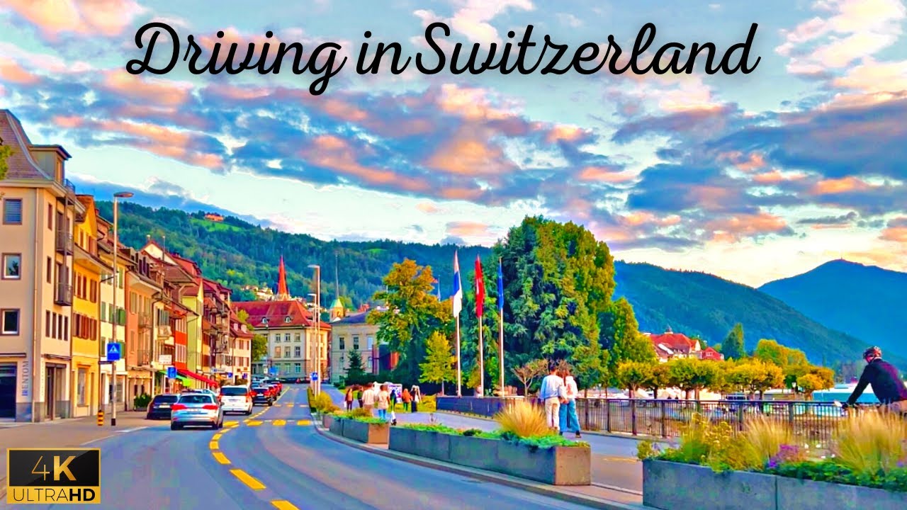 Sunset Drive in Switzerland🇨🇭Zug to Arth - Relaxing and Calm Music - 4K