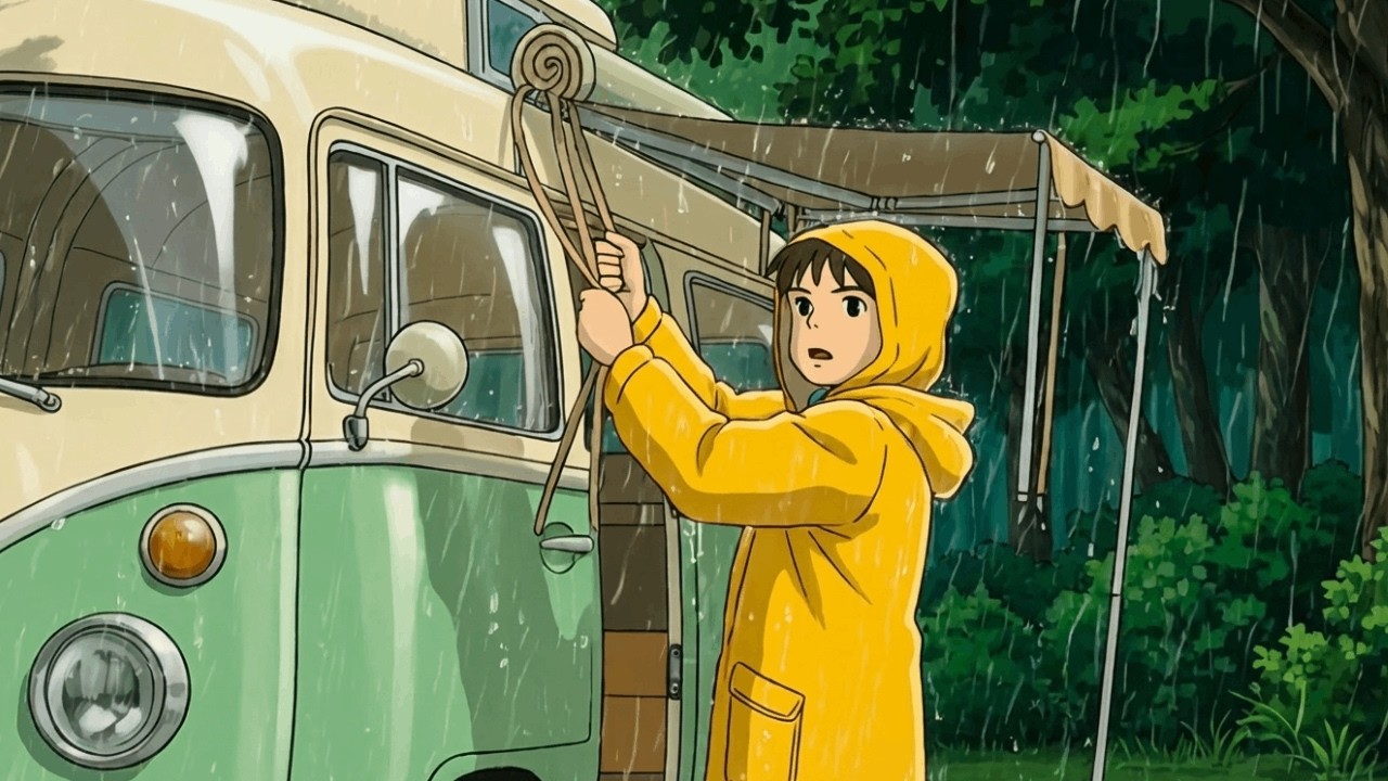 A Rainy Day Adventure in Our Mobile Home Cozy Moments Together | Ghibli-Style Video ASMR
