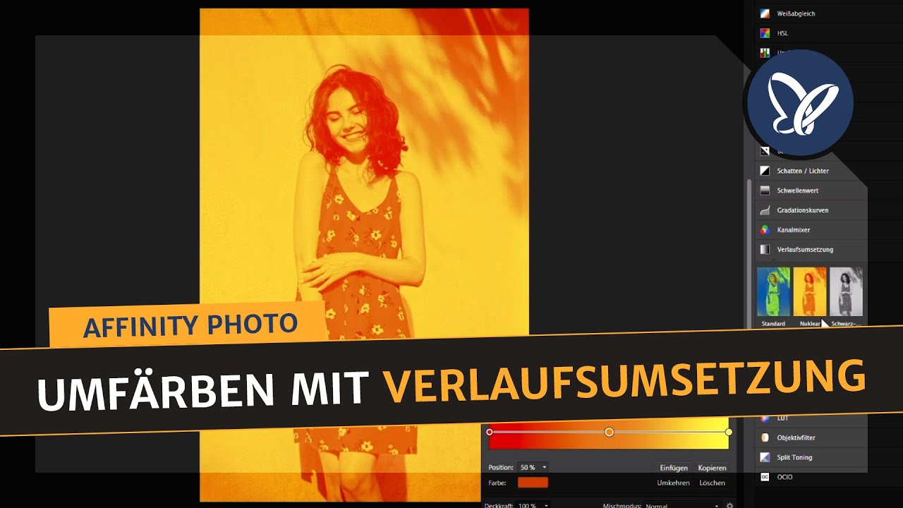 Affinity Photo-Tutorial: Verlaufsumsetzung, Verlaufswerkzeug, Umfärben