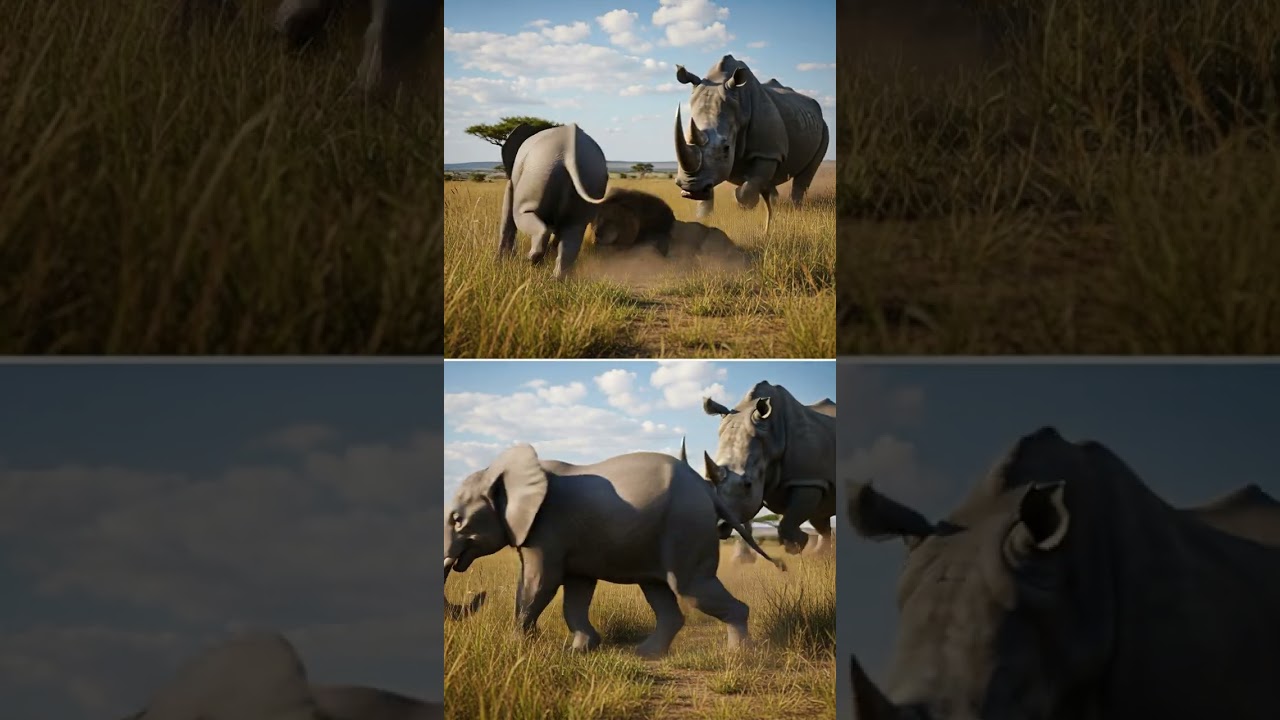 Rhino Launches Lion to Save Baby Elephant! Unbelievable Wildlife Rescue 