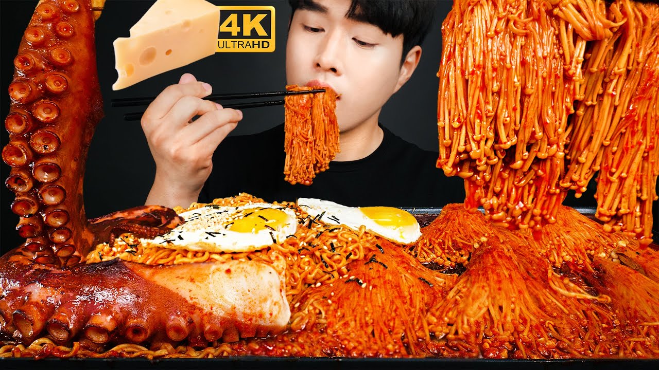 ASMR | Enoki mushrooms always satisfying in cooking & mukbang | no talking eating sounds