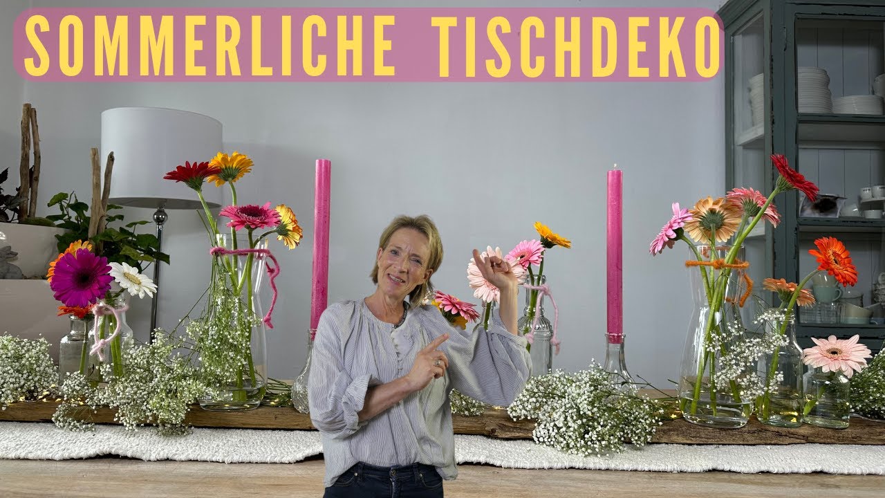 DIY Tischdeko 💛 bunt, frisch & fröhlich 🩷 Sommerdeko mit Glas & Schnittblumen 🧡