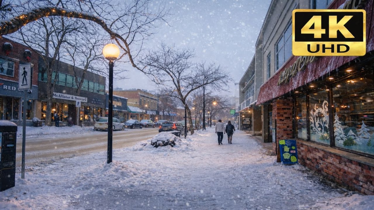 A Snowy Evening Walk Through Downtown Kamloops ❄️ | Calm Winter City Ambience (4K UHD)
