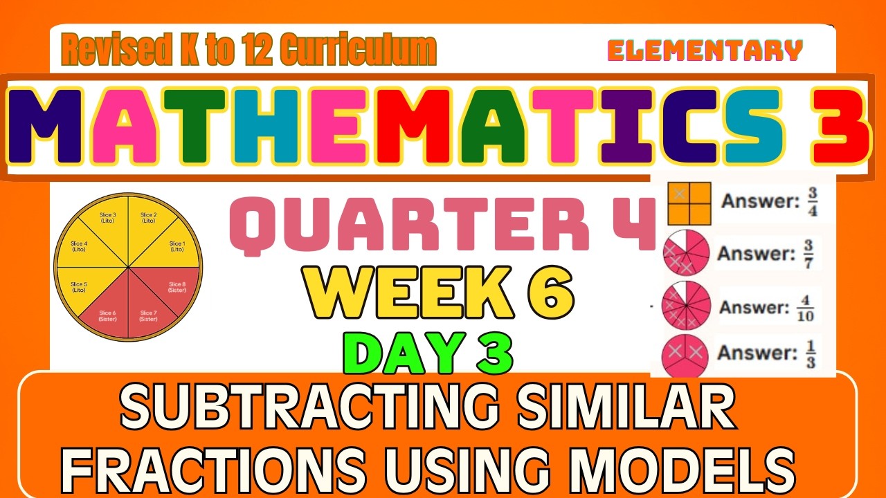 Math 3 Quarter 4 Week 6 Day 3 | Subtracting Similar Fractions Using Models | Revised K-12