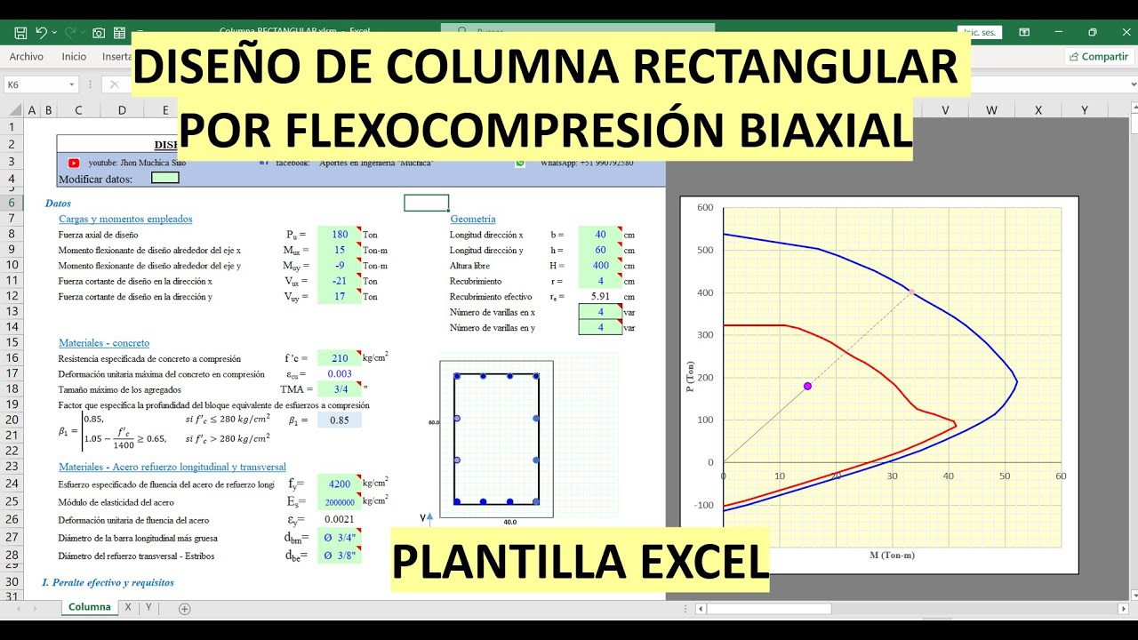 DISEÑO DE COLUMNA RECTANGULAR BIAXIAL - DIAGRAMA DE INTERACCIÓN (Plantilla excel profesional)