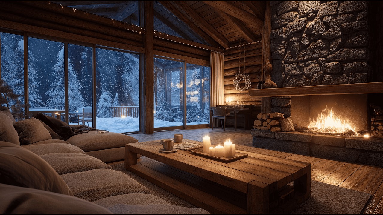 Soft Acoustic Guitar for Quiet Evenings | Crackling Fireplace & Coffee Ambience