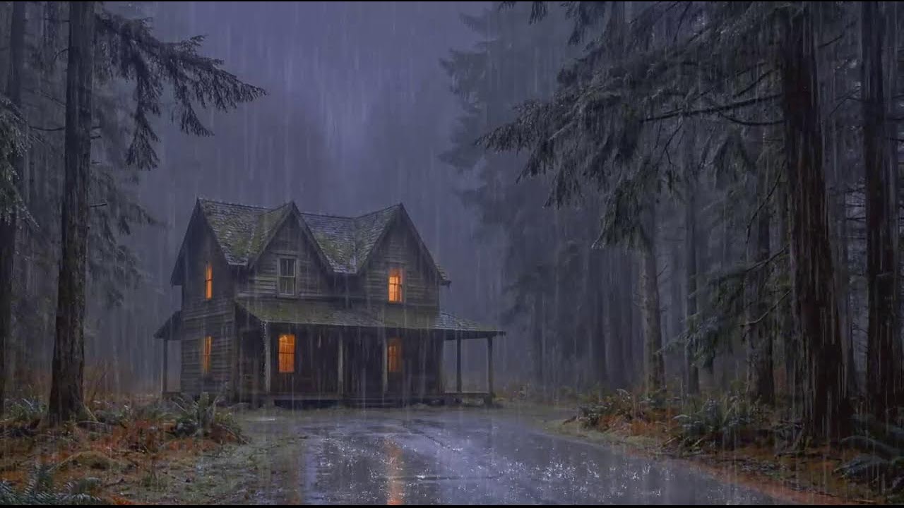 Thunderstorm Night at Cozy Forest Cabin for Deep Sleep