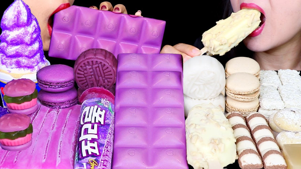 ASMR PURPLE CRYSTAL ICE CREAM, LAVA MOONCAKES, GUMMY BURGER, MACARON, JELLY NOODLES, KINDER CHOCO 먹방