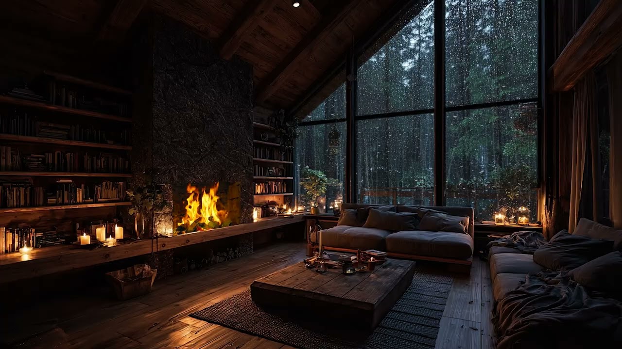 Rain & Crackling Fireplace Sounds 🌧🔥 Cozy Night Ambience for Deep Sleep & Relaxation