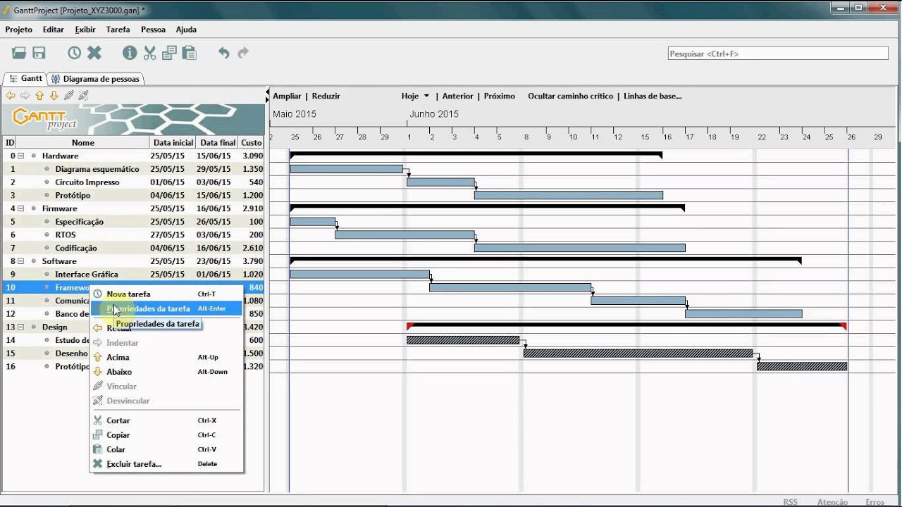 E5 - Controle de tempo e do cronograma no software Ganttproject